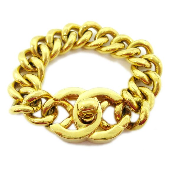 Authentic CHANEL CC Logos Turnlock Motif Charm Gold Chain Bracelet - Picture 1 of 4